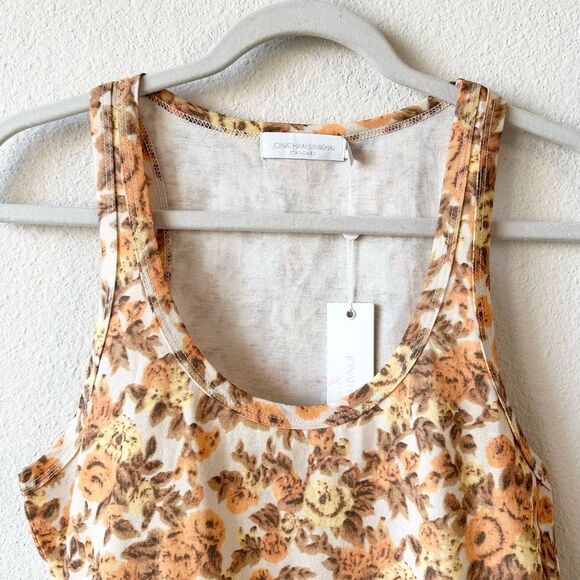 NWT JONATHAN SIMKHAI STANDARD Mary Organic Cotton Top 70s Floral Yellow Medium - Picture 5 of 9